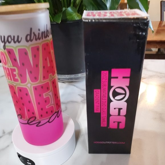 Do The Watermelon Crawl 20oz Gradient Pink Glass Tumbler with duo lids 🎉sale - Picture 4 of 10